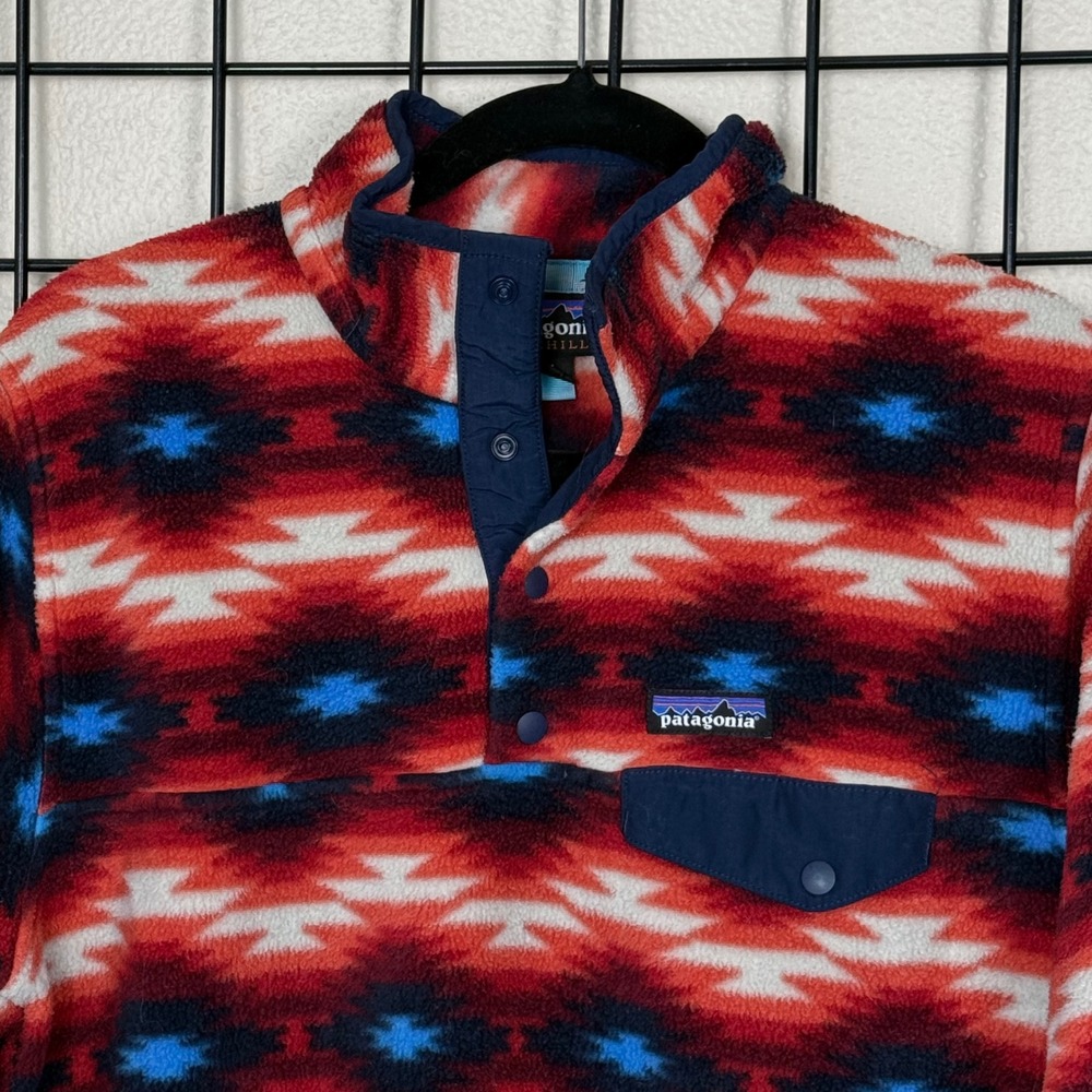 Patagonia Synchilla Snap-T Fleece Women M Red Blue Aztec Southwestern Pullover